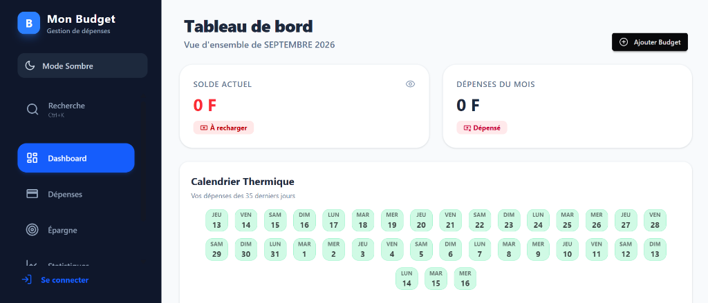 Capture d'écran du projet Mon budget